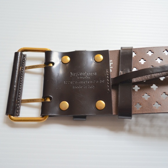 Yves Saint Laurent Brown Pierced Wide Leather Belt